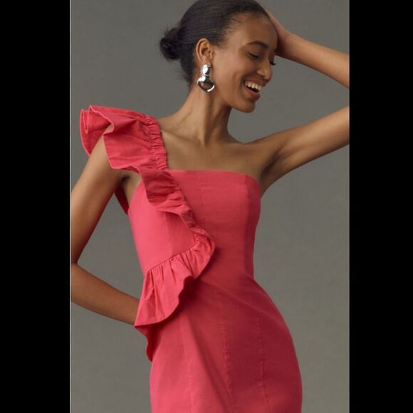 Anthropologie One-Shoulder Ruffle Column Midi Dress - Picture 2 of 3